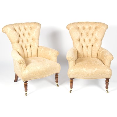 Lot 732 - A pair of upholstered armchairs of Victorian...