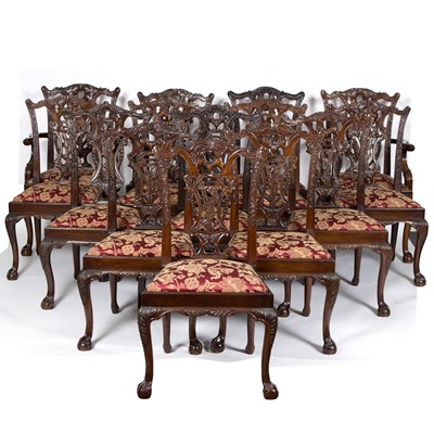 Lot 738 - Fourteen mahogany dining chairs of late 18th...