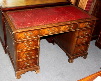 Lot 759 - A mahogany veneered pedestal desk with...