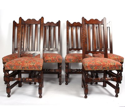 Lot 787 - Six Bylaw oak splat back single chairs, with...