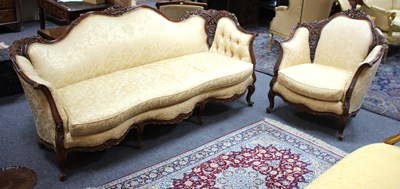 Lot 795 - A Victorian style three-seater sofa with...