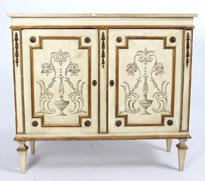 Lot 812 - A French painted cupboard with urn and scroll...