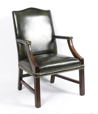 Lot 813 - A mahogany framed open armchair, with green...