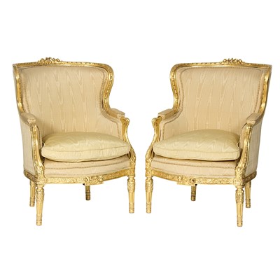 Lot 815 - A pair of French giltwood bergeres, late 19th...