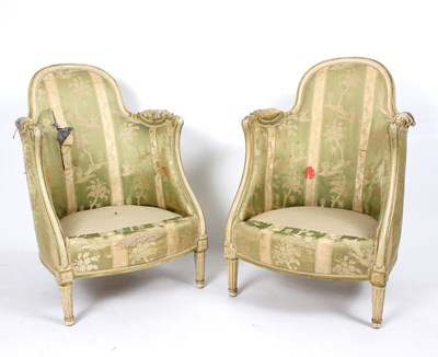 Lot 854 - A pair of Louis XVI style armchairs, each...