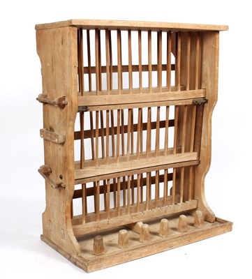 Lot 860 - A campaign plate rack, in pine with three...