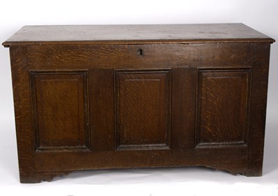 Lot 866 - A plain oak coffer with triple-panel front,...