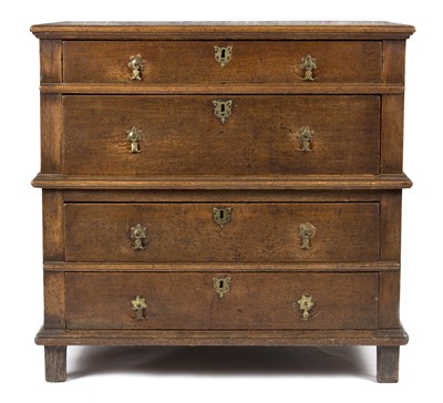 Lot 878 - A 17th Century oak chest of four long drawers...