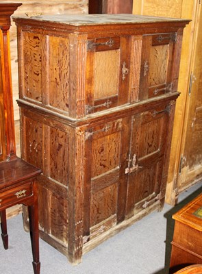 Lot 881 - A 19th Century oak cupboard, the upper and...