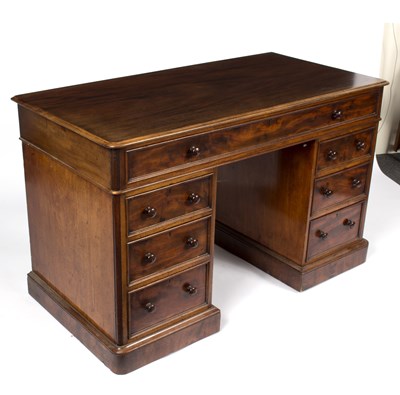 Lot 907 - A Victorian mahogany kneehole desk, fitted a...