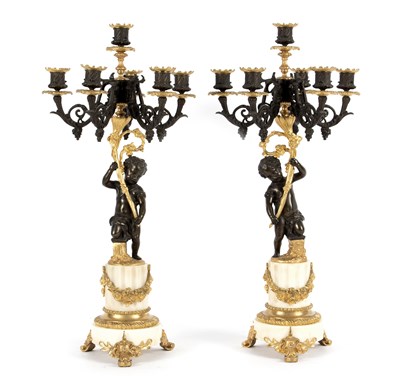 Lot 972 - A pair of 19th Century six-light candelabra,...