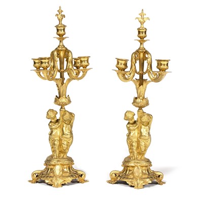 Lot 976 - A pair of gilt metal four-branch five-light...