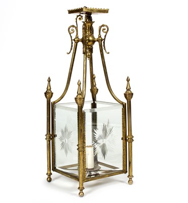 Lot 983 - A gilt metal mounted hall lantern of square...