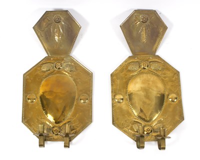 Lot 985 - A pair of 18th Century Dutch style brass wall...