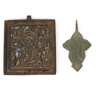 Lot 995 - A Russian Orthodox bronze enamelled icon...