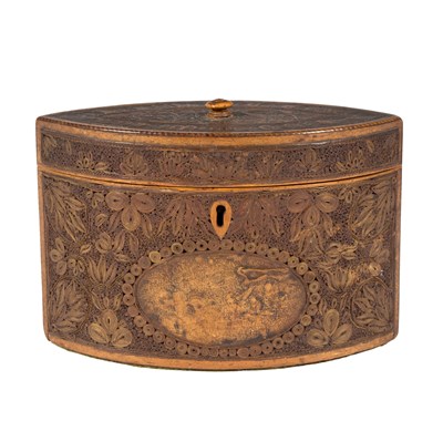 Lot 1011 - A George III quillwork tea caddy, of oval...