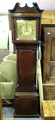 Lot 1017 - An oak cased longcase clock, the square brass...