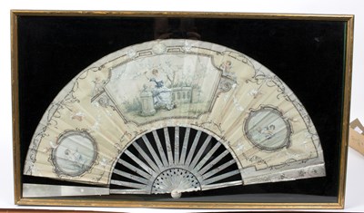 Lot 1048 - A fan with mother-of-pearl sticks, painted...