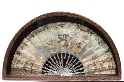 Lot 1049 - A French fan with mother-of-pearl sticks,...