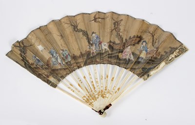 Lot 1051 - A fan with pierced and decorated ivory sticks,...