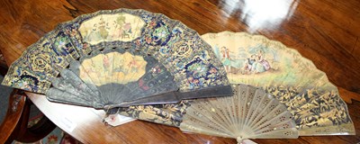 Lot 1052 - A fan with faux tortoiseshell gilded sticks...