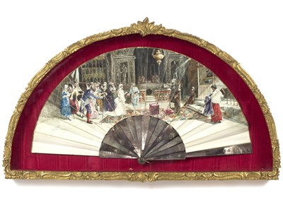 Lot 1057 - A 19th Century fan with gilded mother-of-pearl...