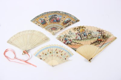 Lot 1059 - A 19th Century French ivory fan, painted...