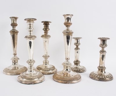 Lot 7 - Three pairs of plated candlesticks
