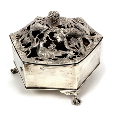 Lot 22 - A silver pot pourri, London 1906, of hexagonal...