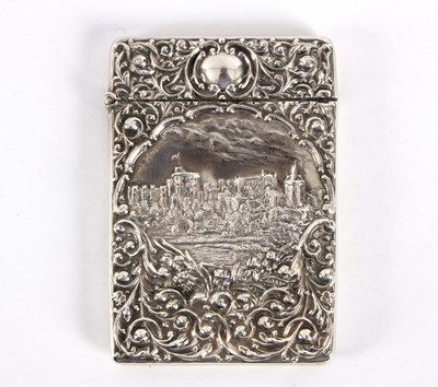 Lot 31 - An embossed silver castle top visiting card...
