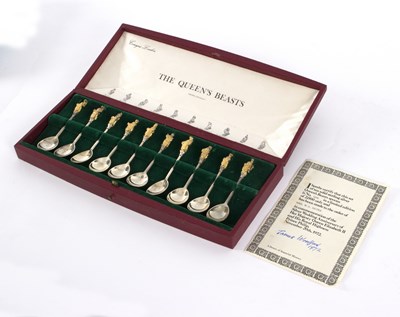 Lot 39 - A set of Queen's Beasts silver teaspoons,...