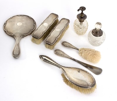 Lot 43 - A silver backed dressing table set, H M,...