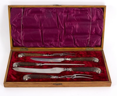 Lot 45 - A silver mounted five-piece carving set, H H,...