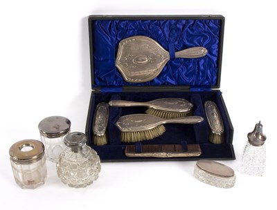 Lot 48 - A silver backed dressing table set, Chester...