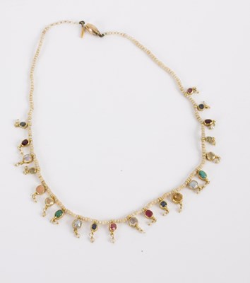 Lot 105 - An Indian seed pearl and multi-gem set fringe...