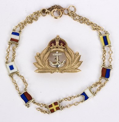 Lot 120 - A 9ct gold naval brooch, surmounted by a...