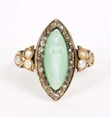 Lot 122 - An 18ct gold cameo and diamond set ring, the...