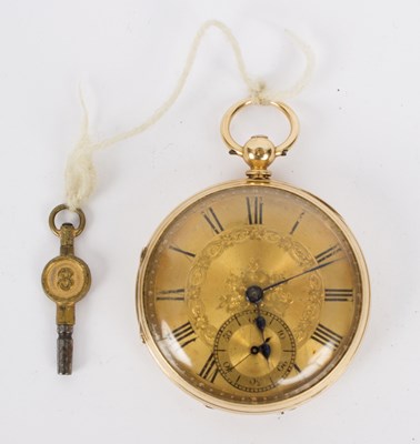 Lot 138 - An 18ct gold cased open-faced pocket watch,...