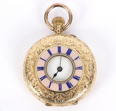 Lot 141 - A lady's 15K gold half-hunter pocket watch...