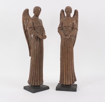 Lot 193 - A pair of terracotta welcoming angels, each...