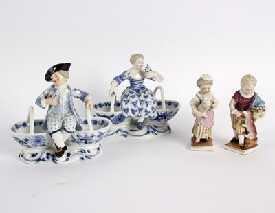 Lot 203 - A pair of Meissen figural sweetmeat dishes,...