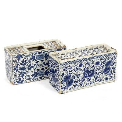 Lot 204 - Two Delft flower bricks, both decorated...