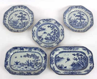 Lot 227 - Three blue and white Chinese export octagonal...