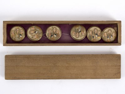 Lot 228 - A set of six Japanese Satsuma porcelain...