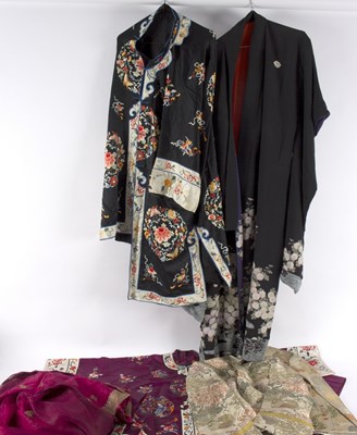 Lot 232 - A full length Japanese kimono, in black crepe...