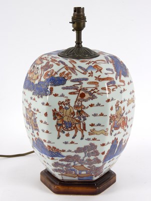 Lot 236 - A porcelain lamp base of Chinese hexagonal...