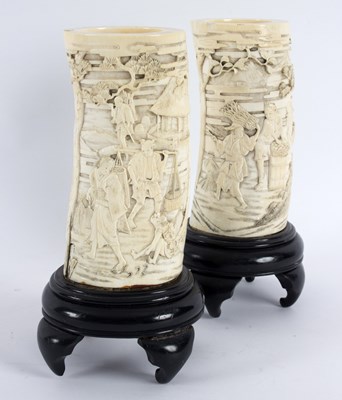 Lot 238 - A pair of Meiji period ivory tusks finely...