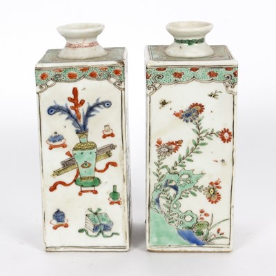 Lot 263 - Two Chinese famille vert square section vases,...