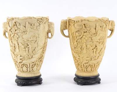 Lot 274 - A pair of resin vases to simulate ivory, with...