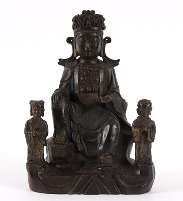 Lot 287 - A bronze figure of Guanyin with attendants,...